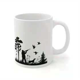 [Ceramic Duck Hunter Mug] 1pc Ceramic Duck Hunter & Dog Silhouette Novelty Coffee Mug - 11oz Hunting Sports