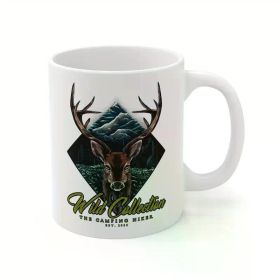 Wild Deer Hunting Outdoors Mountain Nature Ceramic Coffee Mug 11oz Gift, White Mug with Double Side Print,