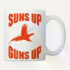 11oz Upland Hunter Ceramic Coffee Mug - Funny "SUN's UP GUNS UP" Pheasant Hunting Design, White with Orange