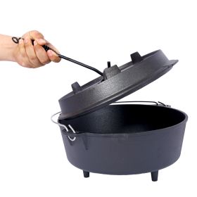 Pre-Seasoned Cast Iron Dutch Oven (Color: Black)