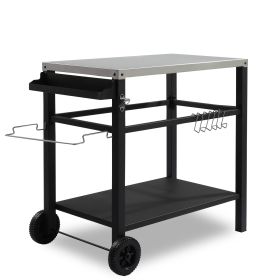 112x59x82cm, Stainless Steel Top, Without Basket, Removable, Barbecue Cart (Color: Black)