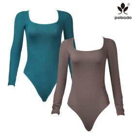 Square Collar Long Sleeved Frosted Warm Jumpsuit (Option: Green x coffee color-M)