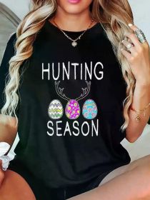 Easter Women'S T-Shirts Hunting Season Eggs Deer Funny Easter Day Egg Hunt Hunter T-Shirt Print Women'S T-shirt (Color: Black, size: XXXL)