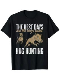 1pc Wild Hog Hunting Dog Print T-Shirt, 100% Cotton Crew Neck Short Sleeve Tee, Casual All-Season Knit Fabric Top (Color: Black, size: XXXL)