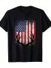 Deer Hunting American Flag Whitetail Buck Antlers Men's Cotton Short Sleeve Casual Round Neck Top Comfortable Stylish with Humorous graphic Black T-Sh