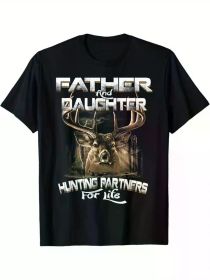 Father and Daughter Hunting Partners for Life Deer Hunter T-Shirt Summer Comfortable Casual Short Sleeve T-Shirt (Color: Black, size: XL)
