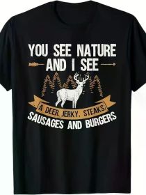 Hot Trendy Fun Natural Hunting Pattern Print for Men Women Couple Fashion T-Shirt, Street Short Sleeve Cotton T-Shirt (Color: Black, size: XXXL)