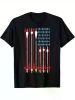 Vintage American Flag Archery Bow Hunting T-Shirt, 100% Cotton Crew Neck Short Sleeve Tee, Geometric Pattern Knit Fabric
