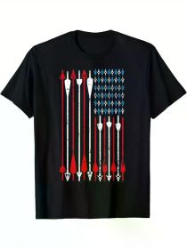 Vintage American Flag Archery Bow Hunting T-Shirt, 100% Cotton Crew Neck Short Sleeve Tee, Geometric Pattern Knit Fabric (Color: Black, size: M)