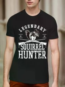 Men's Squirrel Hunter Graphic T-Shirt| 100% cotton |Casual round neck|Short sleeves|Humorous hunting print|Breathable (Color: Black, size: S)