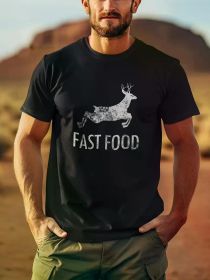 Funny Joke Hunting Shirt - Men's Front Printed Short Sleeve T-Shirt Top - Fast Food Deer - Gifts for Hunters, 1 pc (Color: Black, size: XL)