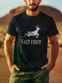 Funny Joke Hunting Shirt - Men's Front Printed Short Sleeve T-Shirt Top - Fast Food Deer - Gifts for Hunters, 1 pc (Color: Black, size: XXXL)