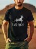 Funny Joke Hunting Shirt - Men's Front Printed Short Sleeve T-Shirt Top - Fast Food Deer - Gifts for Hunters, 1 pc