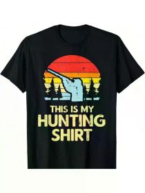 Men's Retro Deer Hunter Sunset T-Shirt - "This Is My Hunting Shirt" Graphic, 100% Cotton, Casual Outdoor Style, (Color: Black, size: S)