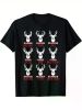 1pc Mature Style Men'S Cotton T-Shirt with Deer Hunting Graphic, Geometric Pattern, Short Sleeve, Crew Neck, Regular Fit, Digital Print, All Seasons